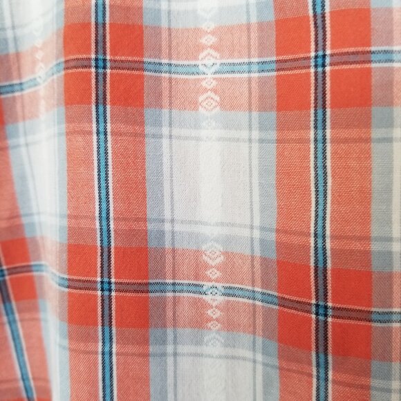 IOM Size S Western Shirt Top Rhinestone Snap Embroidered Orange Plaid Popover - Picture 7 of 10